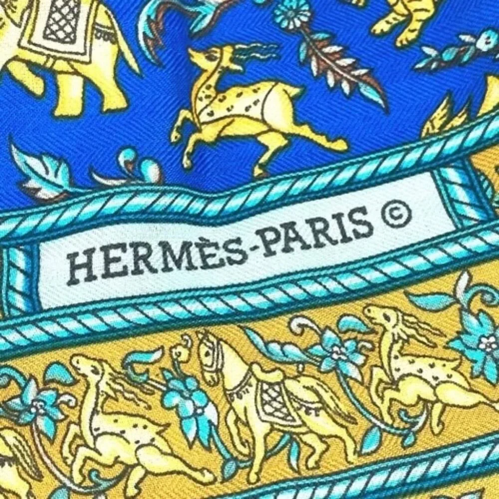 HERMES CHASSE EN INDE Indian Hunting Calle Jean 140 Large Shawl Stole Scarf - Picture 5 of 12